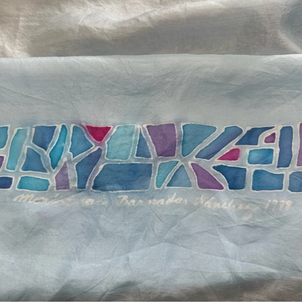Vintage Hand Painted Silk Chiffon Scarf 35” Signed 1998 Wearable Art Coastal